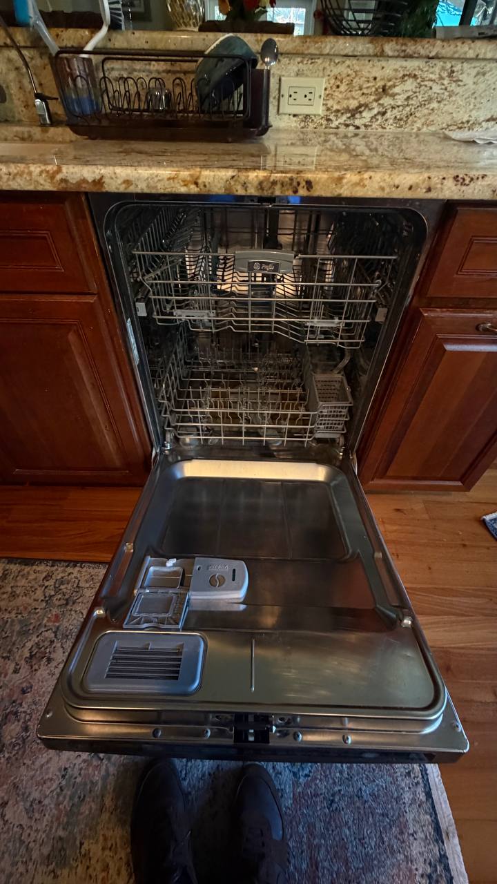 GE Profile dishwasher door open in service position