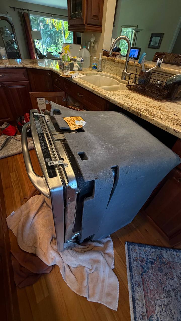 GE Profile dishwasher removed from cabinet for repair